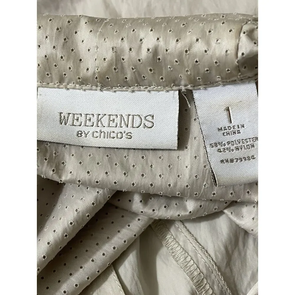 WEEKENDS By Chico’s 1 Size 8 Snap Front Lightweight Windbreaker Jacket Tan